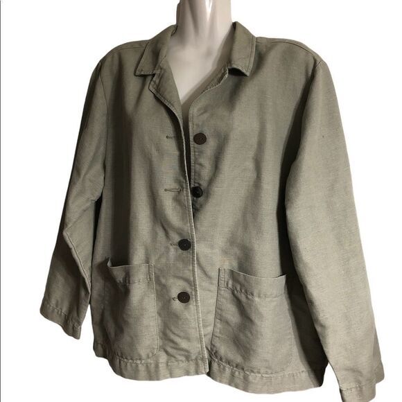 Style & Co. shacket Size Medium Linen cotton blend‎ green button front pockets - Picture 1 of 5